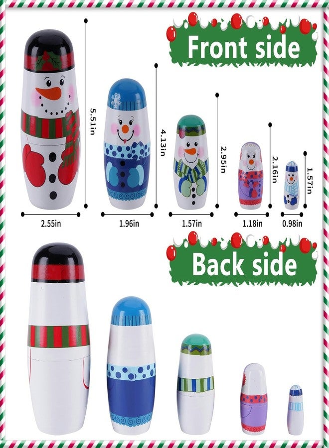 Tngan Chirstmas Russian Nesting Dolls, 2 Pack Wooden Handmade Nested Set Matryoshka Dolls, Russian Stacking Dolls Toys for Kids Toddlers Happy Chirstmas Home Decoration Gift(Santa Snowman) - Image 3